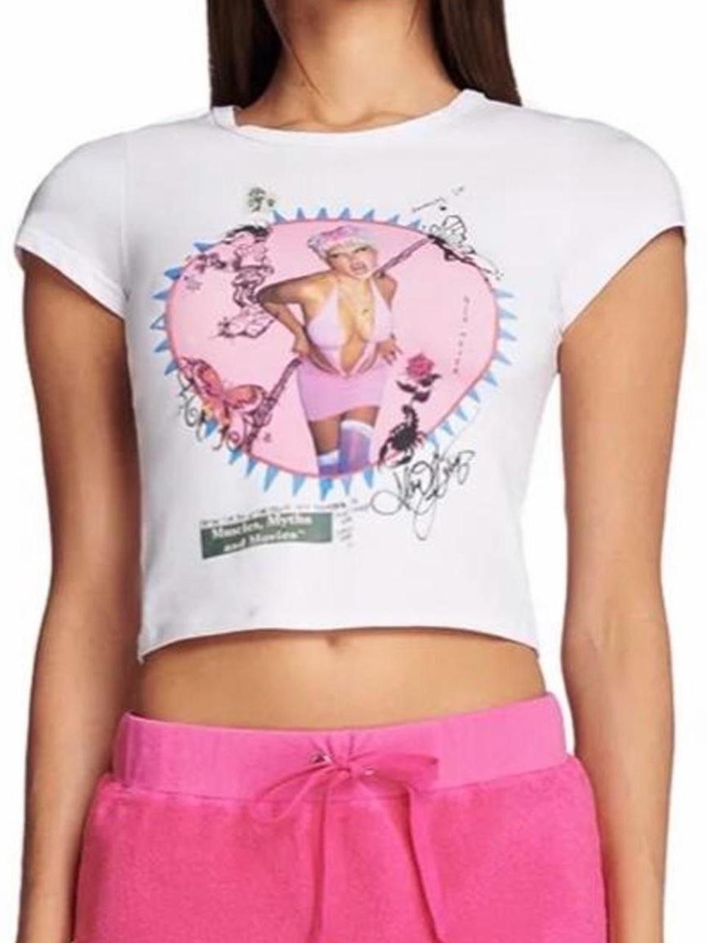 I.AM.GIA White Crop Tee with Pink Graphic Heart